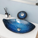 Oval Glass Vessel Sink Basin Combo Waterfall Faucet Pop Drain B0C77N29WB - Blue - Brand New