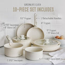 GREENLIFE 10 PIECE NONSTICK POTS PANS SET DETACHABLE HANDLE STACKABLE COOKWARE - Like New