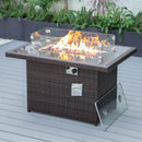 LEISUREMOD WICKER 55,000 BTU FIRE PIT TABLE WITH REMOVABLE LID - DARK BROWN - Like New