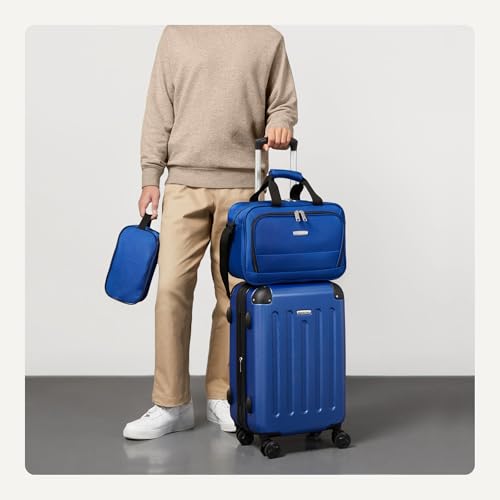 Amazon Basics 3-Piece Luggage Set 22" Expandable Hardside Suitcase - Navy blue - Like New