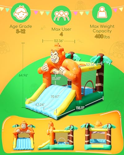 AIRMYFUN GORILLA JUNGLE INFLATABLE BOUNCE HOUSE 10FT X 4FT BOUNCY CASTLE - Like New
