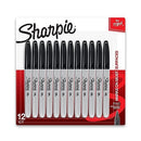 SHARPIE PERMANENT FINE-POINT MARKERS GRAY BARREL BLACK INK PACK 12 MARKERS - Brand New