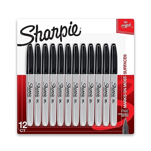 SHARPIE PERMANENT FINE-POINT MARKERS GRAY BARREL BLACK INK PACK 12 MARKERS - Brand New