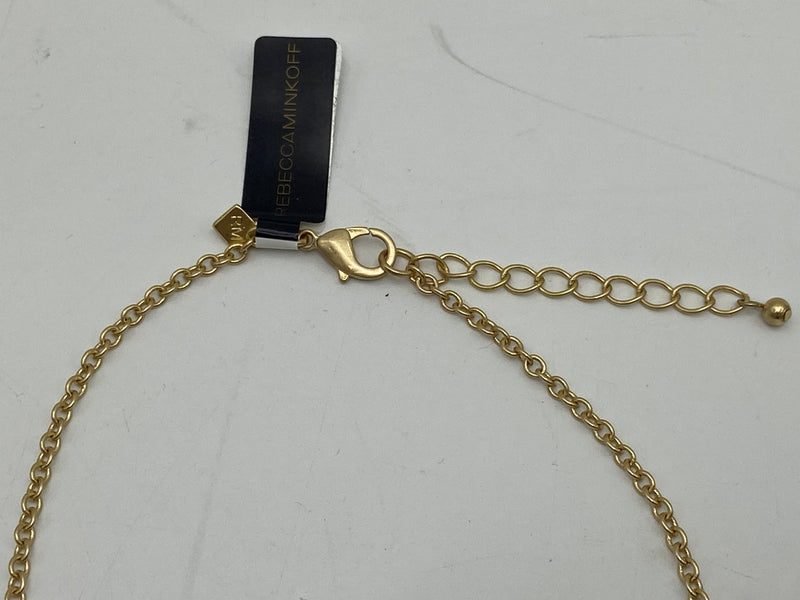REBECCA MINKOFF GOLD WATER DROPLET CHAIN NECKLACE, SUN SYMBOL WITH BLUE SPHERE - Brand New