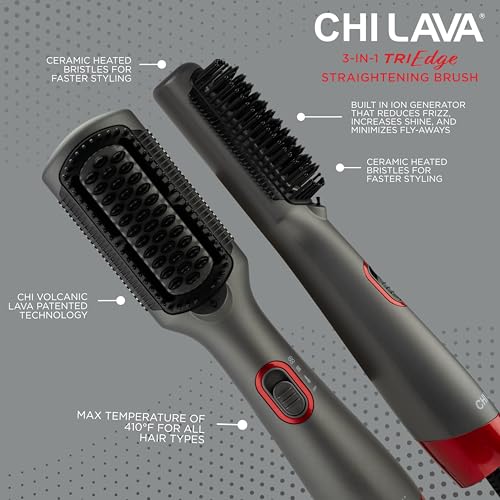 CHI Lava Heated Straightening Brush, 3-in-1 Hair Straightener, Dryer & Comb - Like New
