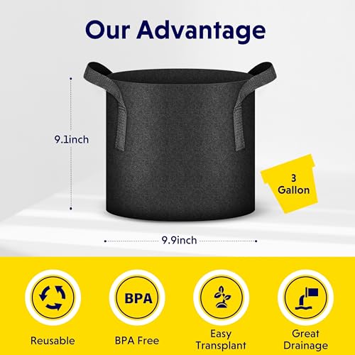 IPOWER 10 PACK 3 GALLON PLANT BAGS HEAVY DUTY THICKENED NONWOVEN - BLACK - Like New