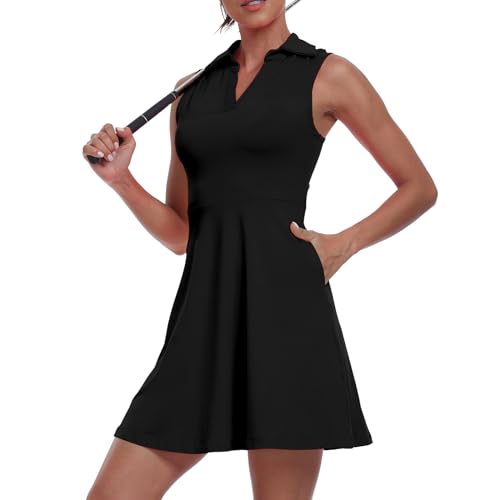 GGOV Womens Two Piece Tennis Golf Dress UPF 50+ Athletic Wear - Size L - Black - Brand New