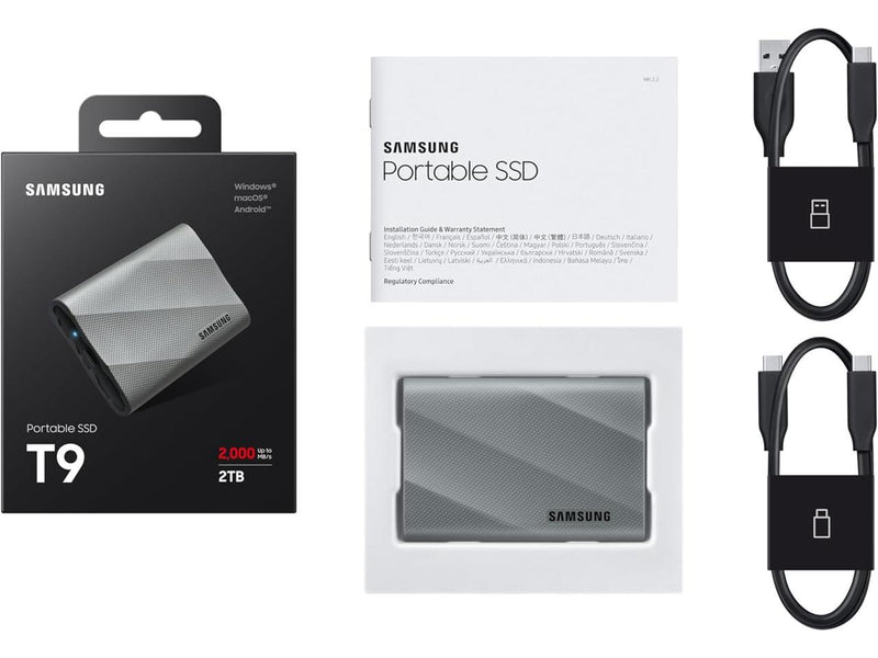 SAMSUNG T9 2TB, Portable SSD, up to 2000MB/s, USB 3.2 Gen 2x2 (20Gbps) NVMe,