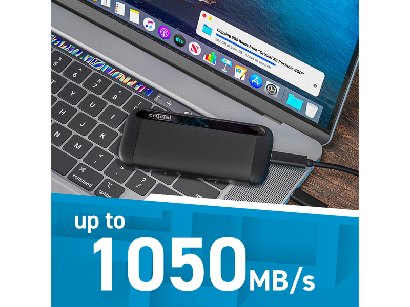 Crucial X8 1TB Portable SSD - Up to 1050MB/s - USB 3.2 - External Solid