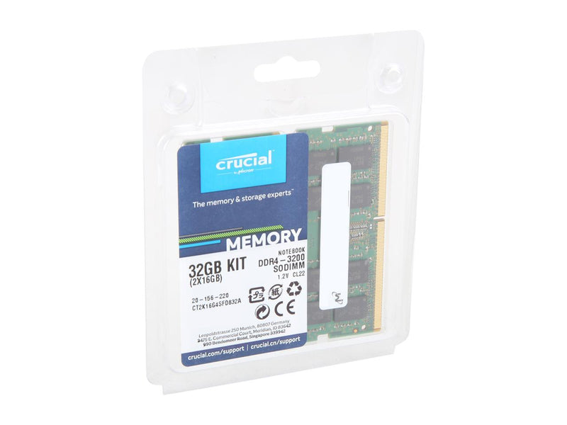 Crucial RAM 32GB Kit (2x16GB) DDR4 3200MHz CL22 (or 2933MHz or 2666MHz)