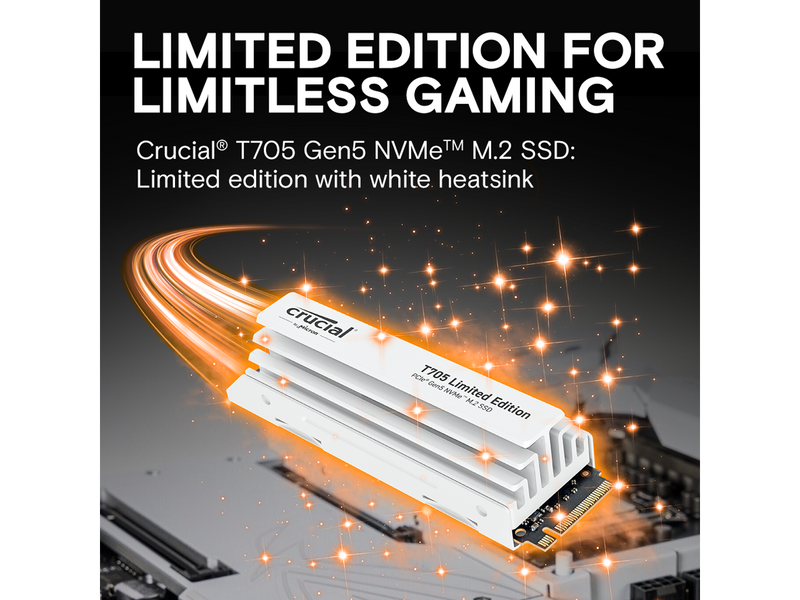 Crucial T705 2TB PCIe Gen5 NVMe M.2 SSD with White Heatsink  - Up to 14,500 MB/s