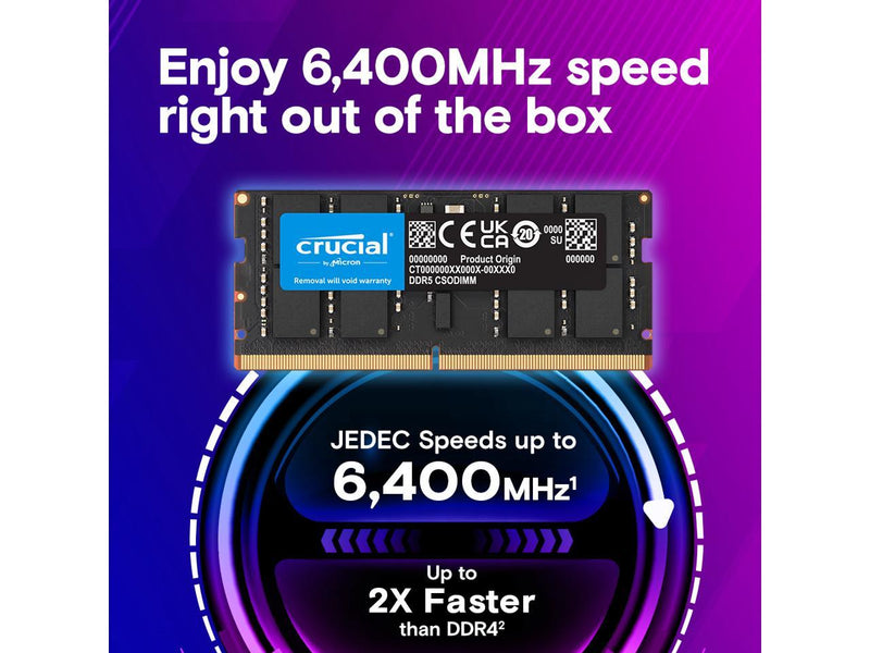 Crucial 64GB (2 x 32GB) 262-Pin DDR5 CSODIMM DDR5 6400 (PC5 51200) Laptop Memory