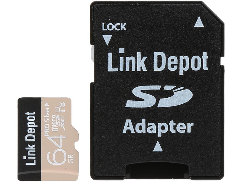 Link Depot 64GB microSDXC w/SD Adapter USH 3 Class10 90/45