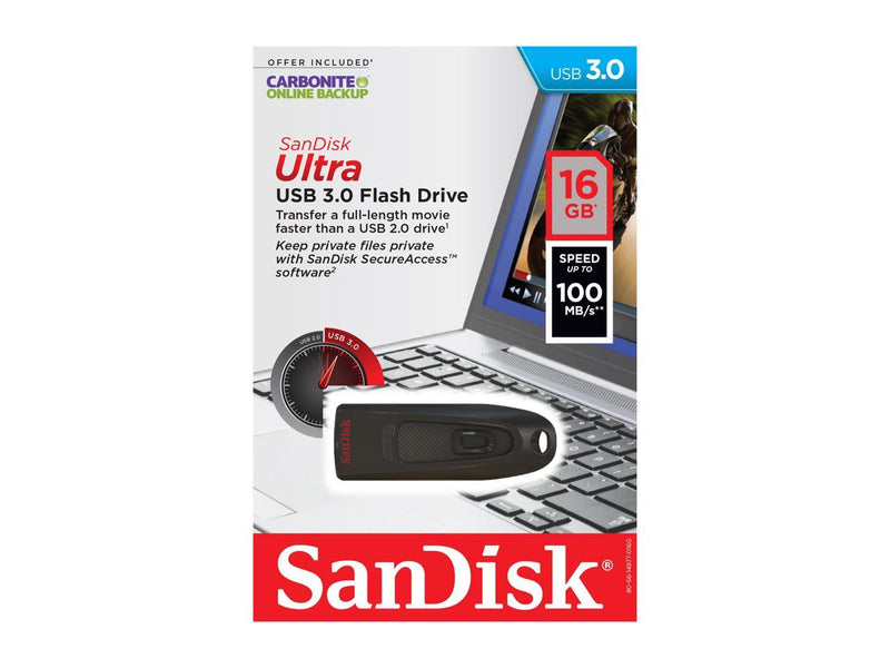 SanDisk Ultra 16 GB USB 3.0 Flash Drive Up to 100MB/s- Old EOL Model