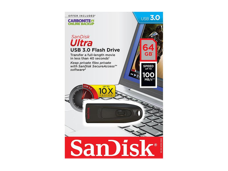 SanDisk 64GB Ultra CZ48 USB 3.0 Flash Drive, Speed Up to 100MB/s
