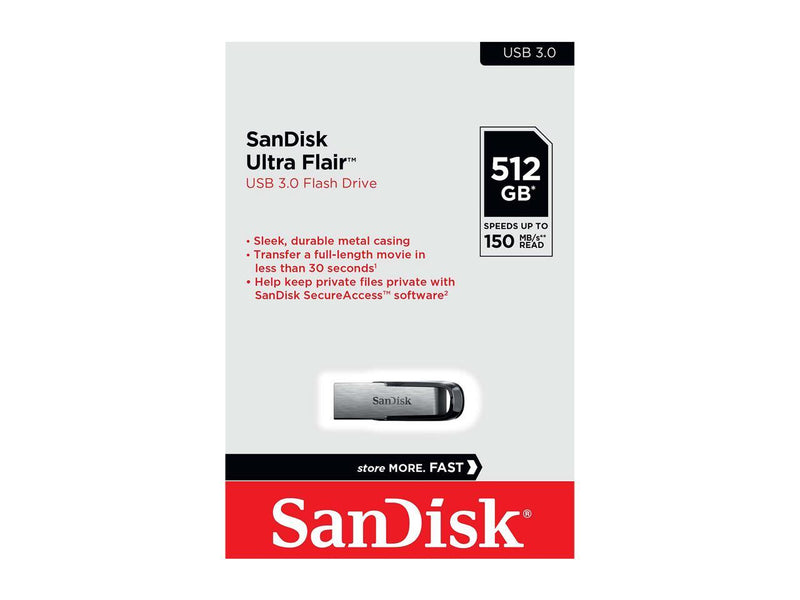 SanDisk 512GB Ultra Flair CZ73 USB 3.0 Flash Drive, Speed Up to 150MB/s