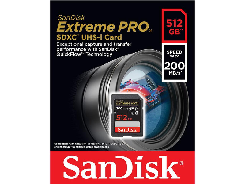 SanDisk 512GB Extreme Pro SDXC UHS-I/U3 V30 Class 10 Memory Card, Speed Up to