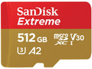 SanDisk 512GB Extreme microSDXC UHS-I/U3 A2 Micro SD Card with Adapter, Speed Up