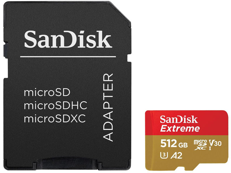 SanDisk 512GB Extreme microSDXC UHS-I/U3 A2 Micro SD Card with Adapter, Speed Up