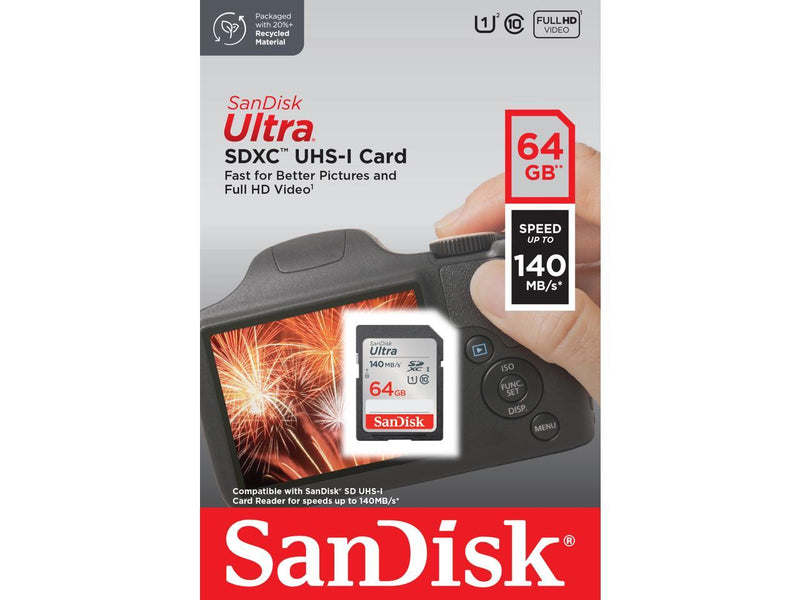 SanDisk 64GB Ultra SDXC UHS-I / Class 10 Memory Card, Speed Up to 140MB/s