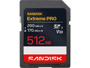 SANDISK 512GB Extreme PRO SD UHS-I Card - Up to 250MB/s Read Speed and 170MB/s