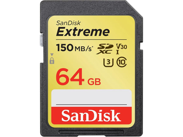 SanDisk 64GB Extreme SDXC UHS-I Memory Card - 150MB/s, C10, U3, V30, 4K