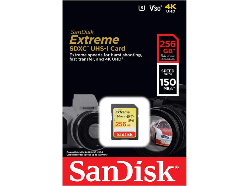 SanDisk 256GB Extreme SDXC UHS-I Memory Card - 150MB/s, C10, U3, V30