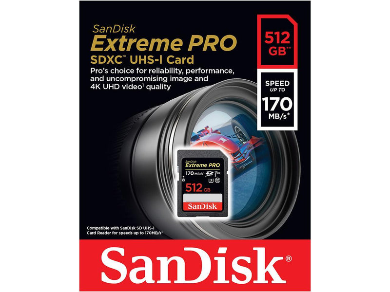 SanDisk 512GB Extreme PRO SDXC UHS-I Card - C10, U3, V30, 4K UHD, SD Card