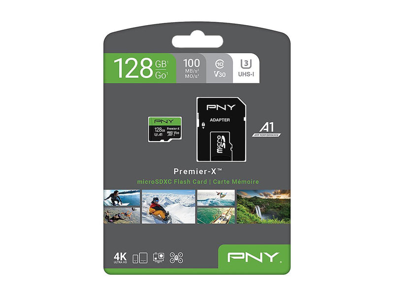 PNY 128GB Premier-X Class 10 U3 V30 microSDXC Flash Memory Card - 100MB/s