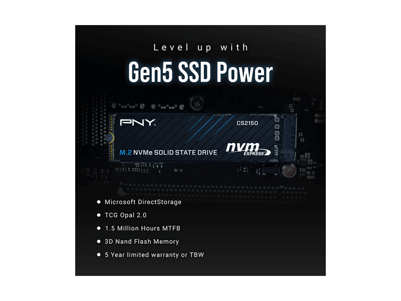 PNY CS2150 M.2 2280 1TB PCI-Express 5.0 x4 3D NAND Internal Solid State Drive
