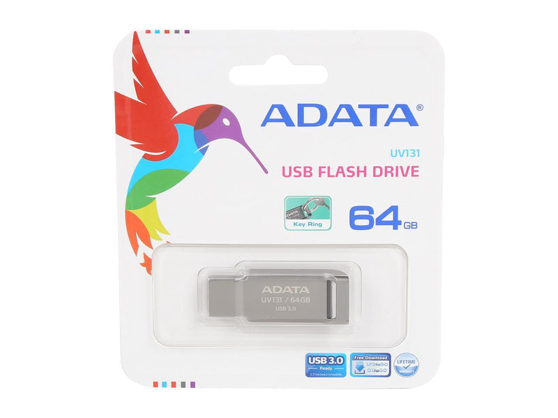 ADATA UV131 64GB USB 3.0 Metallic Texture & Easy-to-go Flash Drive, Grey