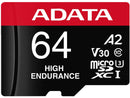 ADATA 64GB High Endurance microSDXC UHS-I U3 / Class 10 V30 A2 Memory Card with