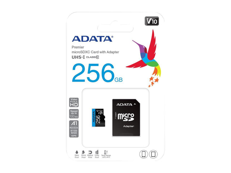 ADATA 256GB Premier microSDXC UHS-I / Class 10 V10 A1 Memory Card with SD