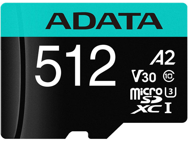 ADATA 512GB Premier Pro microSDXC UHS-I U3 / Class 10 V30 A2 Memory Card with SD