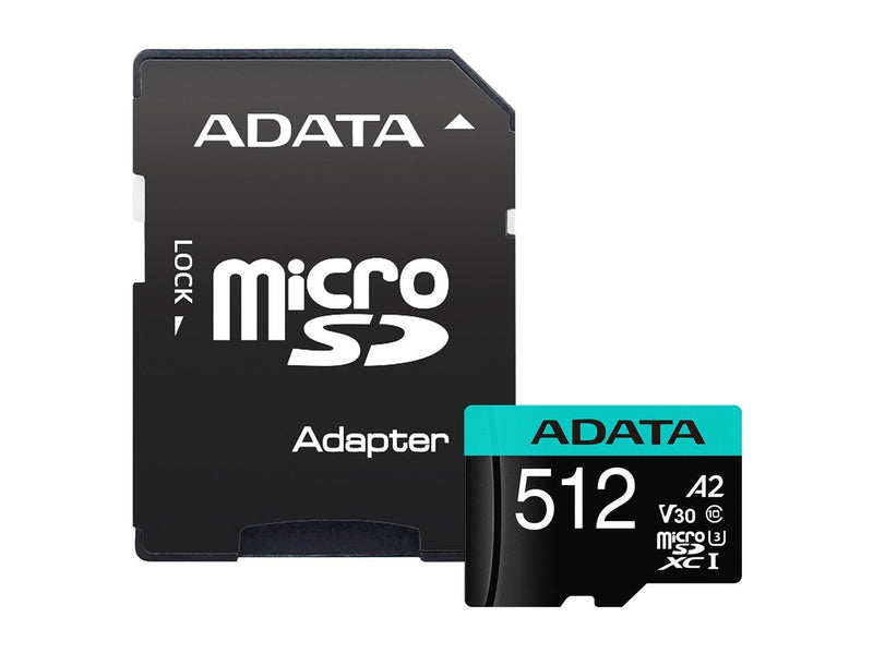 ADATA Premier Pro 512GB MicroSDXC/SDHC UHS-I U3 Class 10 V30S A2 Memory