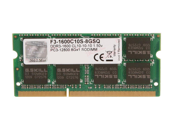 G Skill F3-1600C10S-8GSQ 8GB 204-Pin DDR3 SO-DIMM DDR3 1600 PC3 12800