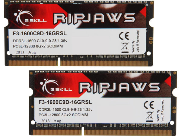 G.Skill RipJaws SO-DIMM Series 16GB (2 x 8GB) 204-Pin (PC3L-12800) DDR3L