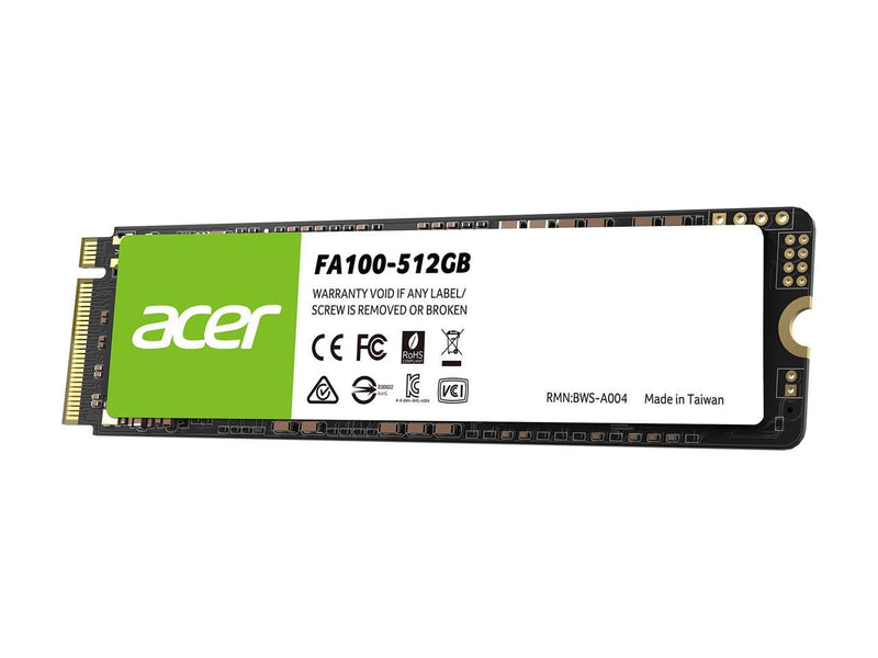 Acer FA100 512GB SSD - M.2 2280 PCIe Gen3 x 4 NVMe Interface, 8 Gb/s