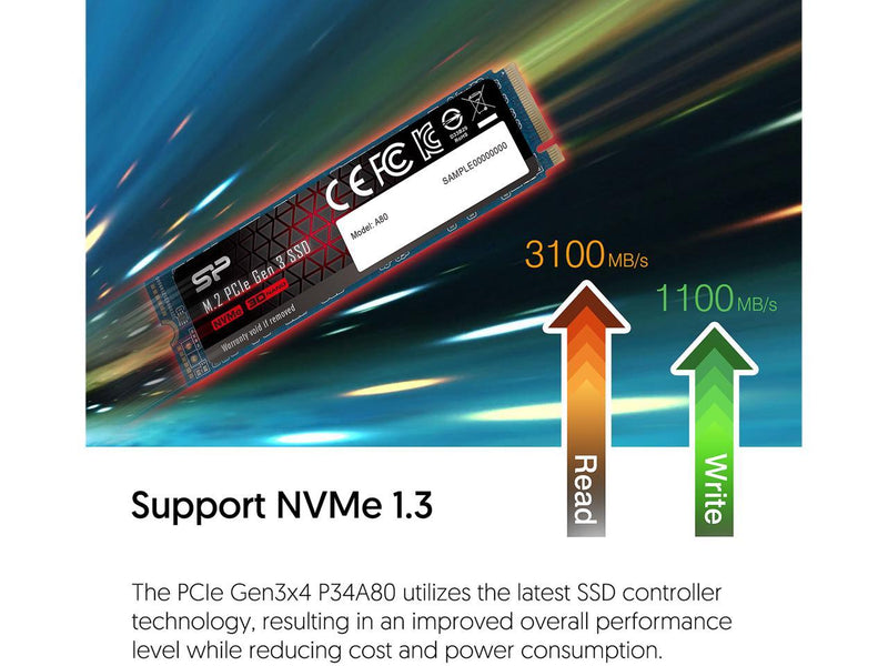 Silicon Power 256GB NVMe M.2 PCIe Gen3x4 2280 TLC SSD (SU256GBP34A80M28AB)