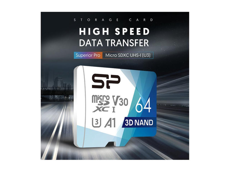 Silicon Power 64GB Micro SDXC UHS-I (U3), V30 4K A1, High Speed MicroSD