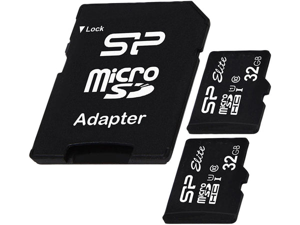 Silicon Power Elite 32GB MicroSD Card with Adapter (2 MicroSD + 1 Adapter)