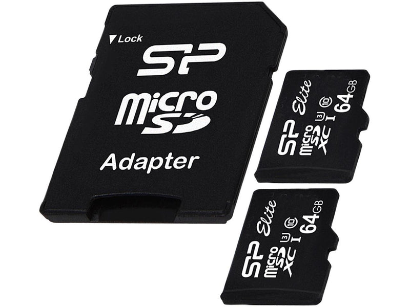 Silicon Power Elite 64GB MicroSD Card with Adapter (2 MicroSD + 1 Adapter)