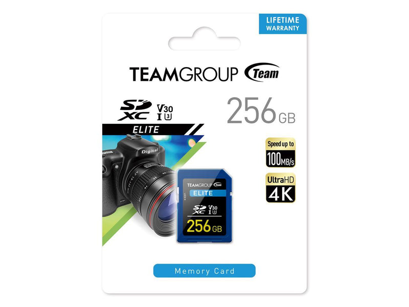 Team Group 256GB Elite SD Card UHS-I U3 V30 Read/Write Speed Up to 100/50MB/s