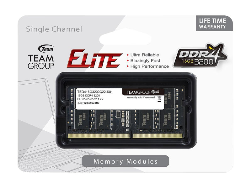 Team Elite 16GB 260-Pin DDR4 SO-DIMM DDR4 3200 (PC4 25600) Laptop Memory Model