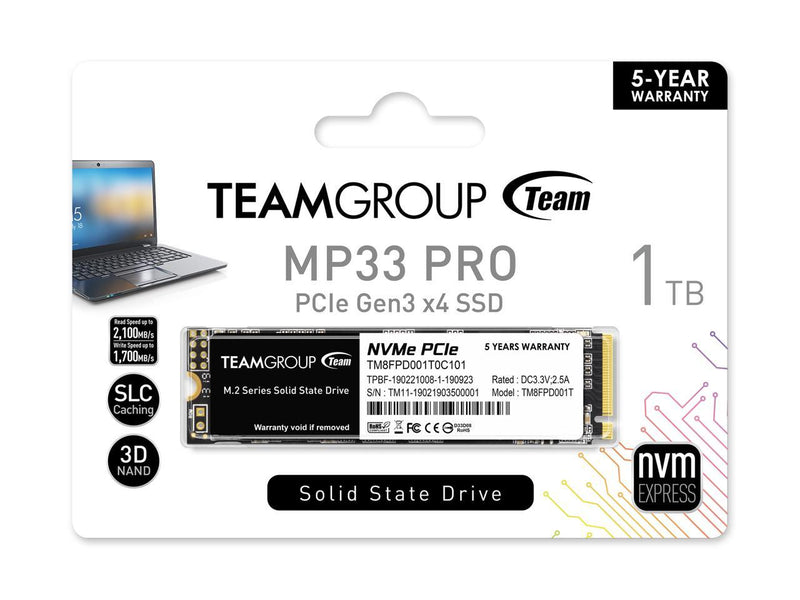 TEAMGROUP MP33 PRO 1TB SLC Cache 3D NAND TLC NVMe 1.3 PCIe Gen3x4 M.2