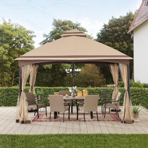 SUNJOY PENDLETON 10.5 X 13 FT 2-TIER STEEL GAZEBO, TAN & BROWN - Like New