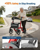 TILLPAST ALL TERRAIN FOLDING ROLLATOR WALKER FOR SENIORS WITH SEAT - RED - Like New