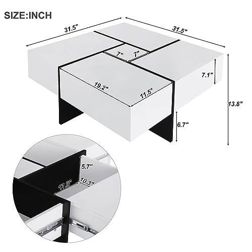 BITUMAN MODERN SQUARE COFFEE TABLE EXTENDABLE SLIDING TABLETOP WF305182AAK WHITE - Like New