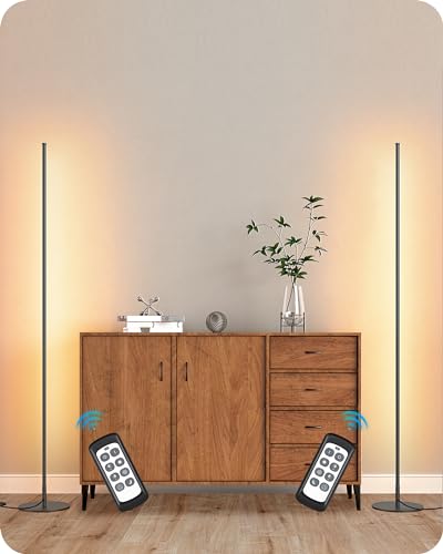 EDISHINE LED Corner Lamp, Set of 2 Minimalist Dimmable Tall Light with Remote - Like New