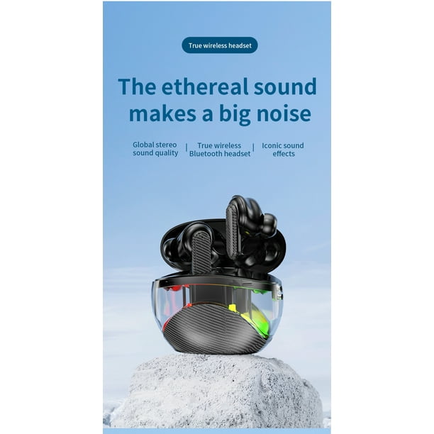 TIKVLA YW11 TRANSPARENT SHELL WIRELESS HEADPHONES STEREO IN-EAR - BLACK - Like New